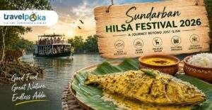 Traditional Bengali Hilsa meal served during the Sundarban Hilsa Festival with a river cruise through the Sundarbans mangrove forest.